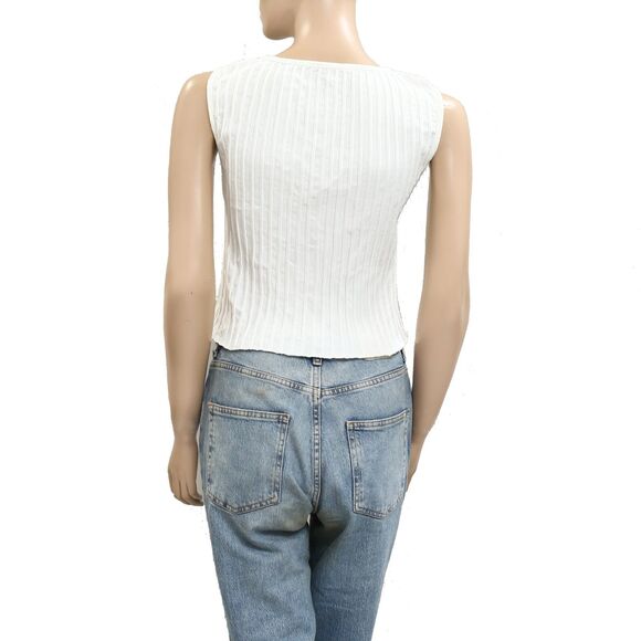 Free People Tilly Vest Blouse Top Knit Ribbed Buttondown Scoop-Neck S NEW 280629 - Picture 8 of 9